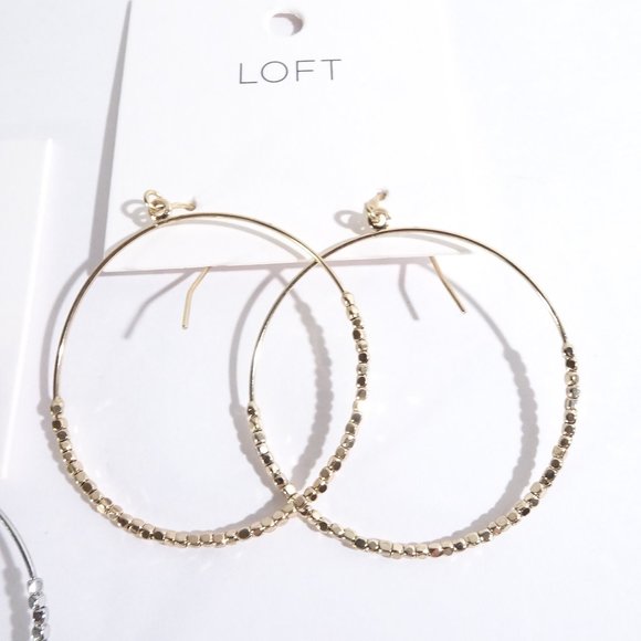 Ann Taylo LOFT Shimmer Hoop Drop Earrings NWT $24.50 Set of 2 silver and Gold - Picture 3 of 5